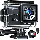 WOLFANG Action Cam GA100 4K 30FPS, 20MP WiFi PC Camera, Fotocamera per Casco, Subacquea 40M Impermeabile Videocamera, EIS, Telecomando2.4G, Mic Esterno,2x1050mAh Batterie e Accessori di Montaggio