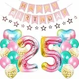 Ouceanwin Decorazione di Compleanno 25 anni Donna, Palloncino 25 anni Compleanno Decorazione, Palloncino Foil Numero 25, Striscione di Buon Compleanno Kit per 25 anni Compleanno Decorazione Feste