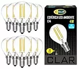 CLAR - Lampadine LED Filamento E14 4W Vintage Sfera, E14 LED Naturale, Lampadina Filamento LED E14, Lampadina LED E14 Luce Naturale, Equivalente a 30W-40W, Led 4000ºK E14, Luce Naturale (Pack 10)