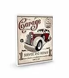 Alubox Bacheca design MIA completa di 16 ganci portachiavi, in acciaio colore bianco il corpo e sportello con stampa Auto d'Epoca scritta garage; cm. 5x24.5x31.5; ideale per l'ingresso di casa.
