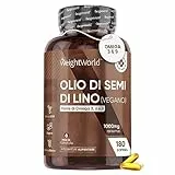 WeightWorld Olio di Semi di Lino 180 Softgel Fonte di Omega 3 6 9 -Vegan (6 Mesi), Spremuto a Freddo, Alternativa agli Integratori Omega 3 di Olio di Pesce