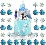 Decorazione Della Torta-Tomicy 26 Pezzi Happy Birthday Cake Topper Torta Toppers Fiocco di Neve Castello Argento Blu Glitter Cupcake Topper per Festa di Compleanno