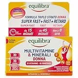 Equilibra Integratori Alimentari, Multivitamine & Minerali Donna, Integratore Tripla Azione di Magnesio, Ferro, Acido Folico e Vitamina C, Senza Glutine, 30 Compresse Triplo Strato a Rilascio Graduale