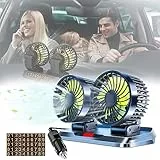 Ventilatore per Auto a Doppia Testa USB 12v 9.6W, Rotazione a 360 ° a 3 Velocità Ventola di Raffreddamento per Auto con Targa per SUV, Campeggio, Auto, Cruscotto, Casa e Ufficio