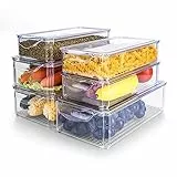 Carastek Set di 6 Organizer Frigorifero, Impilabili Organizzatore Frigo con Copertina e Maniglia Organizzatori, Contenitori Frigo Trasparente per Cucina, Frigorifero, armadietti, Bagno-2 Taglie