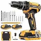 JYGMPRO Trapano Avvitatore Batteria 21V, Avvitatore a Batteria con 2 Batterie da 2.0Ah, 42N.m di Coppia, 2 Velocità, 25+3 Coppia, 14 Accessori, Luce a LED, Per il fai da te, in Casa e Giardino
