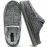 ONCAI Pantofole da Uomo in Comfort Pelo Cotone Strisce Ciabatte da Casa in Lana con Memory Foam Supporto Arco Suola in Gomma Grigio Taglia 43