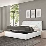 Talamo Italia Letto contenitore piazza e mezza Strauss, Made in Italy, Struttura in ecopelle imbottita, Adatto a materasso 120x190 cm, Bianco