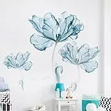 Runtoo Adesivi da parete con fiori blu, motivo papavero, per camera da letto, soggiorno, bagno, ufficio, sfondo TV [medio]