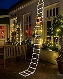 Geemoo 3M Luci Decorazioni Natale con 338 LED Scala e Babbo Natale, Luci Addobbi Natale con 8 modalità, Funzione Timer e Memoria, Luci Natalizie per Finestra Esterno ed Interno (Colorate)