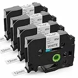 Nastro per Etichette Unistar Compatibile con Brother P-touch TZe-231 TZ Tape 12mm 0.47 Nero su Bianco, Ricarica Etichettatrice Brother P-Touch H105 H107 H110 1000 7100, 4Pz