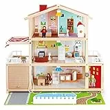Sustainable Wood Toy, Hape Doll Family Mansion Playset With 4 Figures, 6 Rooms, 2 Balconies, 7 Room Sets and Barbecue. 3 years +
