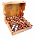 Logica Giochi Art. Set Legno 9 in 1 - Rompicapo 3D in Legno Prezioso - Tutte le Difficoltà - Scatola con Coperchio - Collezione Leonardo da Vinci