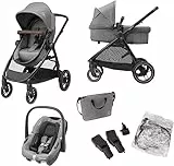 Maxi-Cosi Zelia S Trio Passeggino neonati 3 in 1, 0-4 anni, fino a 22 kg, con passeggino convertibile in carrozzina, seggiolino auto e borsa passeggino, colore Grigio