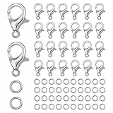 Focenat Chiusure per Braccialetti, 150 pezzi Gancetti per Braccialetti, 120 pezzi Anellini Aperti, Ganci per Collane Chiusure per Bracciale Collana Orecchini Portachiavi Gioielli Artigianali (Argento)