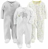 Simple Joys by Carter's Pagliaccetto in Cotone per Dormire e Giocare Bimba, Pacco da 3, Elefante/Righe/Giraffe, 3-6 Mesi