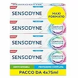Sensodyne Complete Protection+, Dentifricio Quotidiano per Denti Sensibili, Gengive Sane e Alito Fresco, Contro Carie e Placca, Menta Fresca, Pacco da 4x75ml