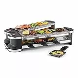KLARSTEIN Tenderloin - Raclette Grill, Raclette per 8 Persone, Barbecue, Padelle e Spatole Incluse, Raclette Potenza 1200 Watt, per 8 Porzioni, Nero con 2 Piastre in Pietra