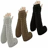 3 Paia Guanti Senza Dita Donna Invernali in Maglia, Guanti Lunghi Senza Dita Uomo Termici Invernali Lunghi Guanti al Gomito, Scaldabracci Manicotti Invernali con Foro Pollice Manicotto Scaldamani