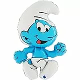Grabo Palloncino compleanno Puffi. Palloncino per feste per bambini a forma di puffo, in foil con cannuccia per gonfiarlo. Palloncini colorati Made in Italy 54x80 cm