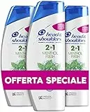 Head & Shoulders Shampoo antiforfora Menthol Fresh 2 in 1 Shampoo e Balsamo, Confezione da 3 x 540 ml, per Capelli Grassi, Fino a 72 Ore di Protezione