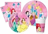 Ciao- Kit Party Tavola Disney Princess Live Your Story per 24 persone (112 pezzi: 24 piatti carta Ø23cm, 24 piatti carta Ø20cm, 24 bicchieri plastica 200ml, 40 tovaglioli carta 33x33cm)