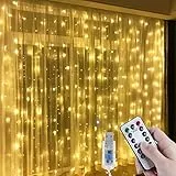 Anpro Tenda luminosa 3m x 3m - 300 LED Tenda Luci Natale, 8 Modalità Tenda di luci per Partito Decora Inatalizi Interne Esterne Matrimoni Matrimonio, Bianco Caldo(classe di efficienza energetica A+++)