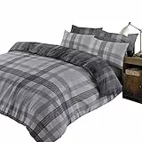Dreamscene Boston - Set di biancheria da letto con federa in 100% flanella di cotone spazzolato, motivo tartan, 3 pazzi, per letto super king, colore: grigio e nero