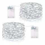 Vacoulery Luci LED a Batteria, 5M 50 LEDs Catene Luminose Luci a Stringa Micro LED Fata Ghirlanda Luminosa Impermeabile Decorative per Interni Esterni, Casa, Natale, DIY, Feste (2pcs, Bianco freddo)