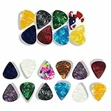 EHIOG 20 plettri per Plettri Chitarra di Celluloid, 0,5/0,75/1,0/1,2 mm, 4 misure di spessore per diversi effetti tonali, Adatto per chitarra elettrica, basso, acustico, ukulele