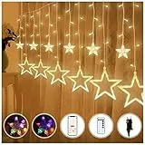 MORROLS Luci Natale Stelle per Tende da Finestra a Stella138 LEDs Stringa di Luci per Tende con 12 Stelle 8 Modalità Lampeggianti,Stella Tenda Luminosa Esterno Interni Catene luminose Luci Fatate
