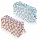 WLLHYF 2 trousse per trucchi a scacchi, graziosa borsa da viaggio per articoli da toeletta da viaggio, organizer portatile con cerniera, grande capacità, pennelli da trucco, accessori estetici,