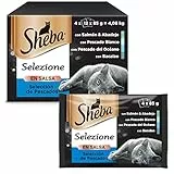Sheba - Filettini in salsa per gatti adulti, cibo umido per gatti, selezione al pesce (48 confezioni salva-freschezza da 85 g)