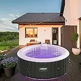Arebos Vasca idromassaggio gonfiabile a LED | ⌀ 180 cm | 6 colori | rotonda | per interni ed esterni | 4 persone | 130 getti massaggianti | con riscaldamento | 800 l | incl. coperchio