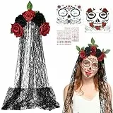 Ambolio Copricapo Gotico Halloween Cerchietto Giorno dei Morti Halloween Fascia Cerchietto Capelli con Fiori Costume Halloween per Carnevale Halloween Festival Festa di Carnevale (Nero)