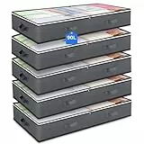 POWZOO 5 Pezzi 90L Contenitori Sottoletto,Contenitore Sottoletto Pieghevole,100x50x18cm,con Finestra Trasparente - Maniglia Rinforzata,per Organizer Trapunte Abiti Stagionali(Grigio)