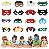 URAQT Maschere di Supereroi, 16 Pezzi BambiniFeltro Mascherine, Maschere Supereroi Per Bambini per Bambini Adulti Mascherata per Feste