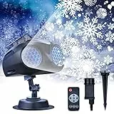 ASCOZY Proiettore Luci Natale,Impermeabile IP65 Caduta Della Neve Proiettore con Telecomando, Proiettore Luci Fiocchi di Neve LED per Natale, San Valentino, Halloween, Festa, Decorazione