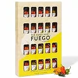Thoughtfully Gifts, Collezione di Salse Piccanti, Confezione Regalo Good Hurt Fuego, Set con 20 Sapori Diversi tra cui Aglio ed Erbe, Cilantro Jalapeno, Smoky Bourbon e Tanto Altro