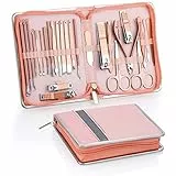 Coolzon Tagliaunghie Set Professionale, 26 Pezzi Set Manicure Tagliaunghie, Grooming Kit Strumenti per Manicure e Pedicure,Pulizia dei Tali, Sacchetti Zip Avanzati,Rosa