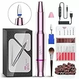 Xoali Fresa per Unghie 25000RPM, 12 in 1 Lima Elettrica per Unghie Professionale Portatile, Levigatrice per Unghie con Punta in Ceramica, Velocità Regolabile, Manicure Pedicure Kit per Nail Art(Rosa)