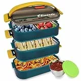 colmanda Porta Pranzo Bento, 3 Strati Lunch Box Ermetico, Bento Box Portapranzo, Bento Box Acciaio Inox per Microonde e Lavastoviglie, Scatole Bento per Adulti e Bambini (1800ML)