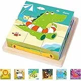 Japace Puzzle Cubi Legno Giochi Bambini, Puzzle di Animale 3D Giocattoli per Bambini 2 3 4 Anni, Giochi Puzzle Legno Educativi Montessori Regalo di Compleanno per Ragazzo Ragazza
