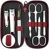 marQus Solingen Germania set manicure professionale - 7 pezzi manicure e pedicure, forbicine unghie, manicure e pedicure set, custodia in vera pelle, kit manicure da viaggio, kit unghie, set unghie