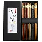 Rpanle Bacchette di Legno, 5 Paia Bacchette Cinesi Bacchette Di Legno Riutilizzabili con Confezione Regalo, Alta Qualità, Ecologico e Sicuro, Superficie Liscia