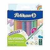 Pelikan Silverino, Matite Colorate con Fusto Triangolare e Impugnatura Ergonomica per Bambini, Pastelli dai Colori Intensi e Lavabili, Astuccio da 24 Colori