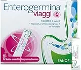 Enterogermina Viaggi, Integratore Alimentare per Regolarità Intestinale con Probiotici e Vitamina A, B12, B6, B9 e Vitamina D, con edulcorante. 12 Bustine Gusto Fragola