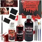Shrubz Halloween Sangue Finto Set, 10 pcs Trucchi Halloween Make up Kit Falso Sangue Lattice Liquido Spugna per Halloween Effetti Speciali Trucco, Vampiro Zombie Realistico Horror Cosplay