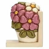 THUN, Fermalibri a Forma di Vaso con Fiore di Malva in Ceramica Decorata a Mano, Linea Racconti d'Autunno, 13x9.2x15.1 cm h