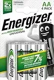 Energizer Batterie Ricaricabili AA, Recharge Universal, Confezione da 4, Argento